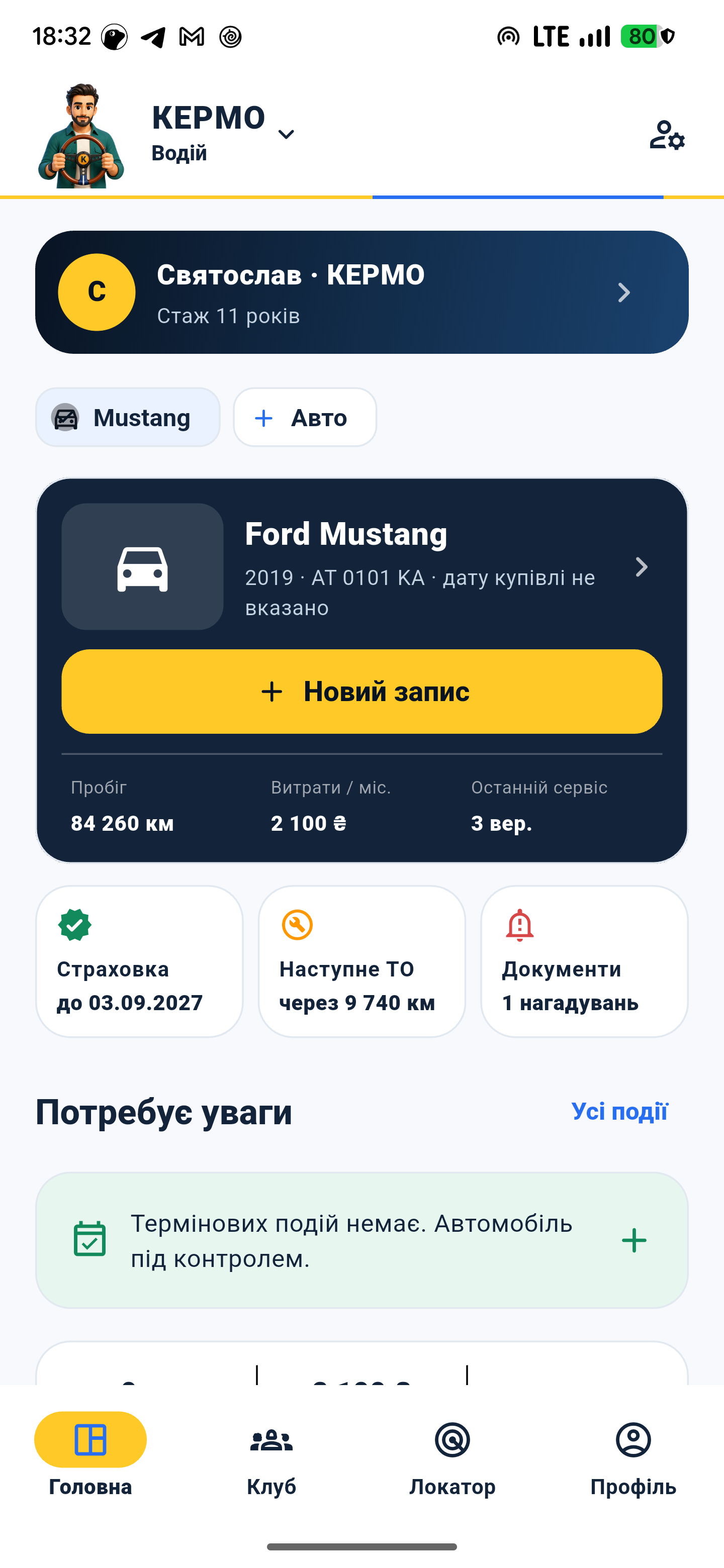 Головний екран KERMO для водія